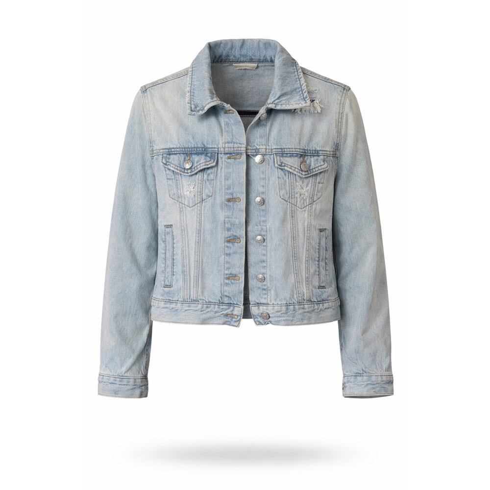 Forever 21 Denim Jacket Women’s Small Light Wash Distressed Button Front Jean Ja
